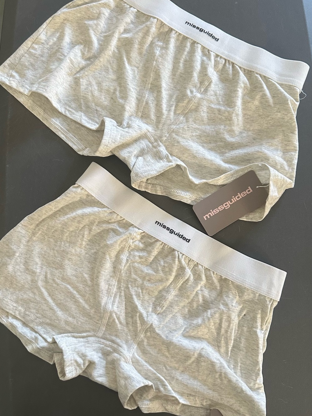Missguided Light Gray Boxer Briefs with White Waistbands - small and medium NWT